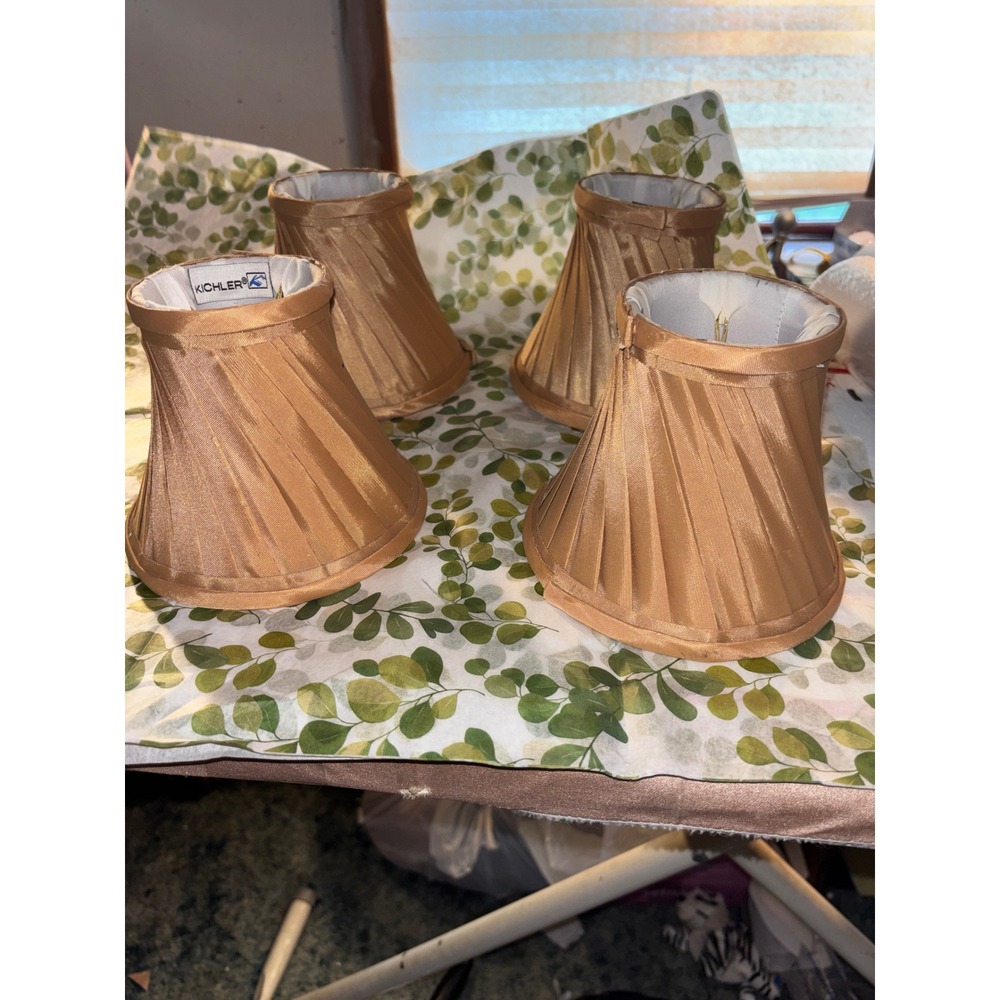 Kichler Copper Bronze Satin Pleated Chandelier Mini Lamp Shades Set of 4 Clip On